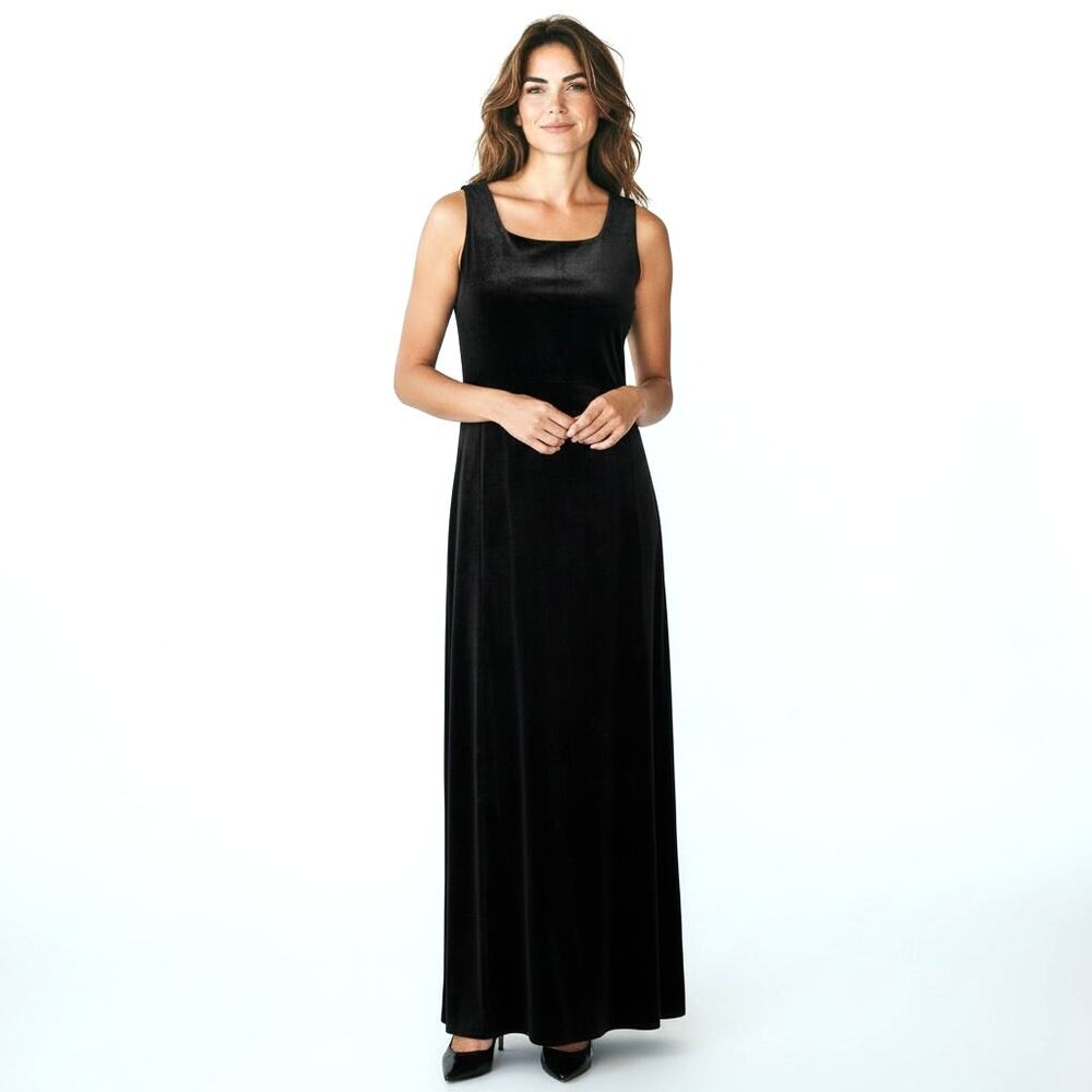 VTG 90's JoRo Minimalist Black Velvet Maxi Dress Whimsigoth XL  Elegant Formal